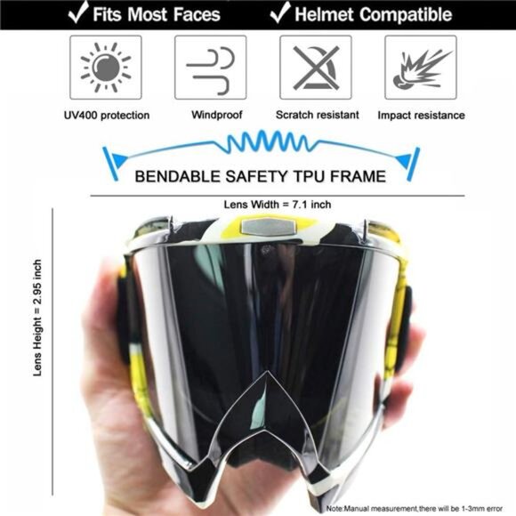 SPOSUNE Dirt Bike ATV Goggles UV400 Motorcycle Goggles for Men Women Youth - Picture 2 of 7